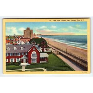 Vintage Linen Postcard View from Ventnor Pier, Ventnor City NJ